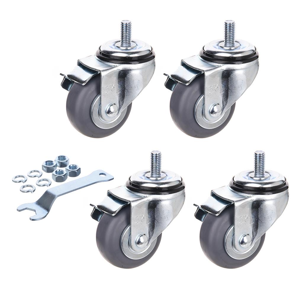 3inch Heavy Duty Caster, All Swivel 1/2-13UNC1 Stem Caster with Side Locking and Rubber Plastic