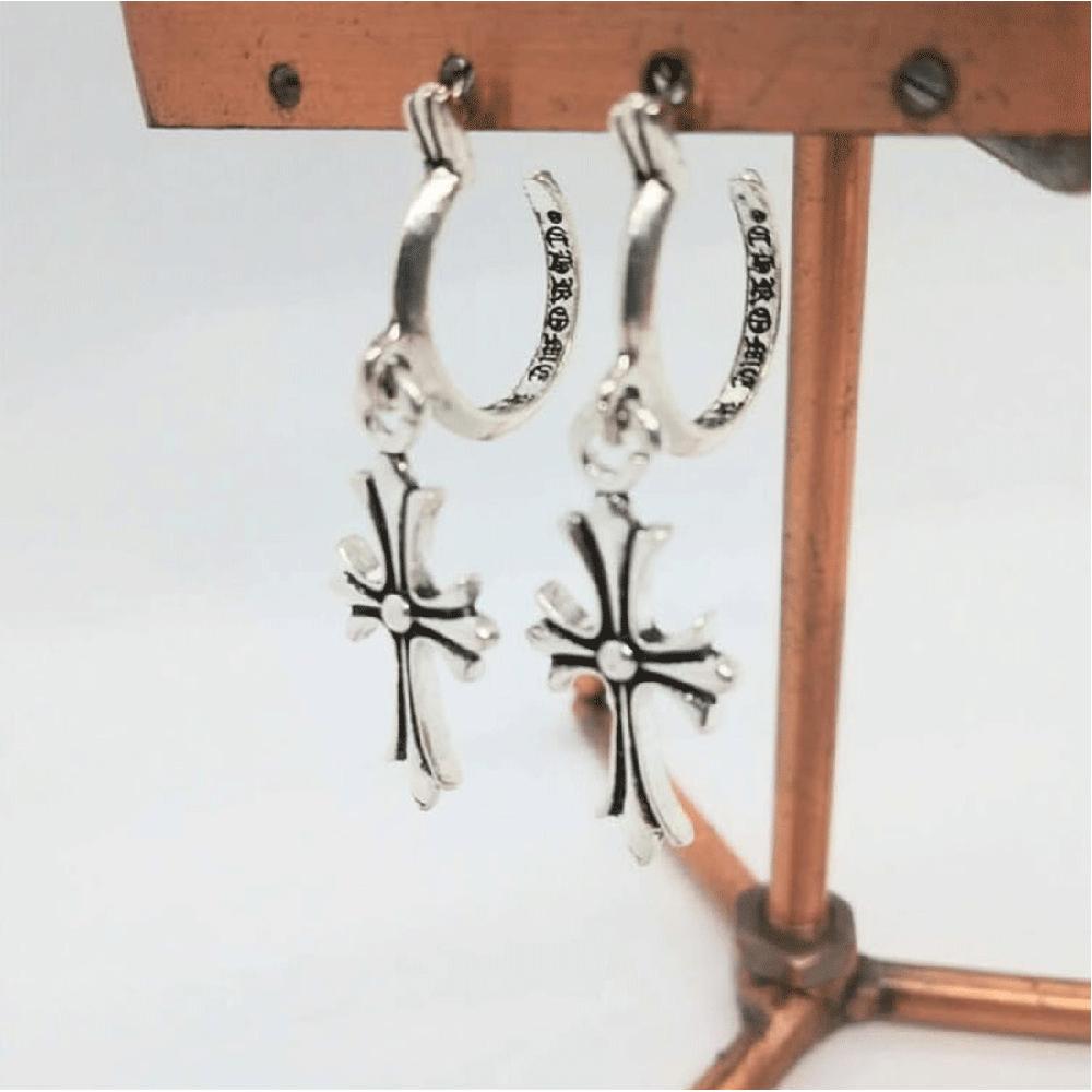 925 Silver Vintage Cross Jimin Ring Earrings